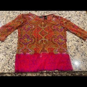Sheer New York & CO pink and paisley top. S